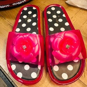 Kate Spade New York Pink Floral Polka Dot Black White Jelly Slide Slides size 8